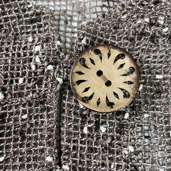 Nina Leonard Open Knit Bolero Cardigan Nina Leonard Large Brown Button Closure - Picture 8 of 11